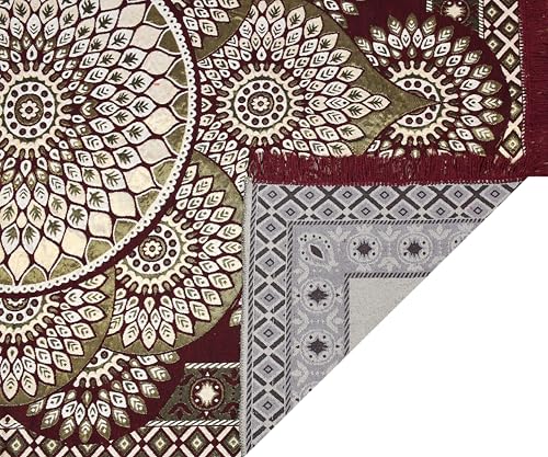 Image of Premium Cotton Carpet for Living Room 5 X 7 FEET | Carpet for Hall /Area Rugs /ChenilleCarpet /CottonCarpet /Carpet for Living Room /Kalin & Dari | Reactangular (Maroon)