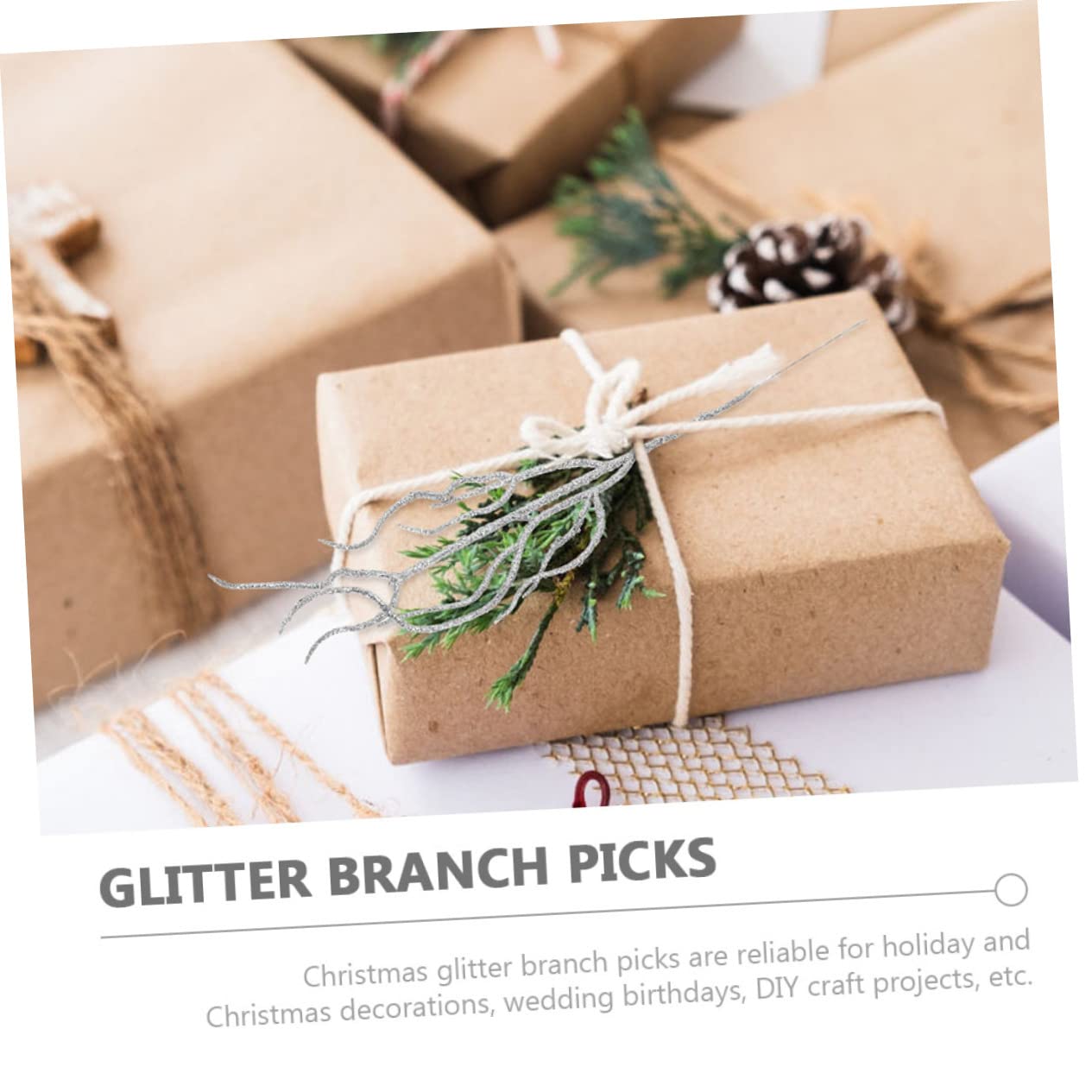 Abaodam 2 Sets Künstliche Weihnachtsstiele Lockige Zweige für Vase Glitzernde Äste Weihnachtsbaum-Dekoration Picks 20 Stück