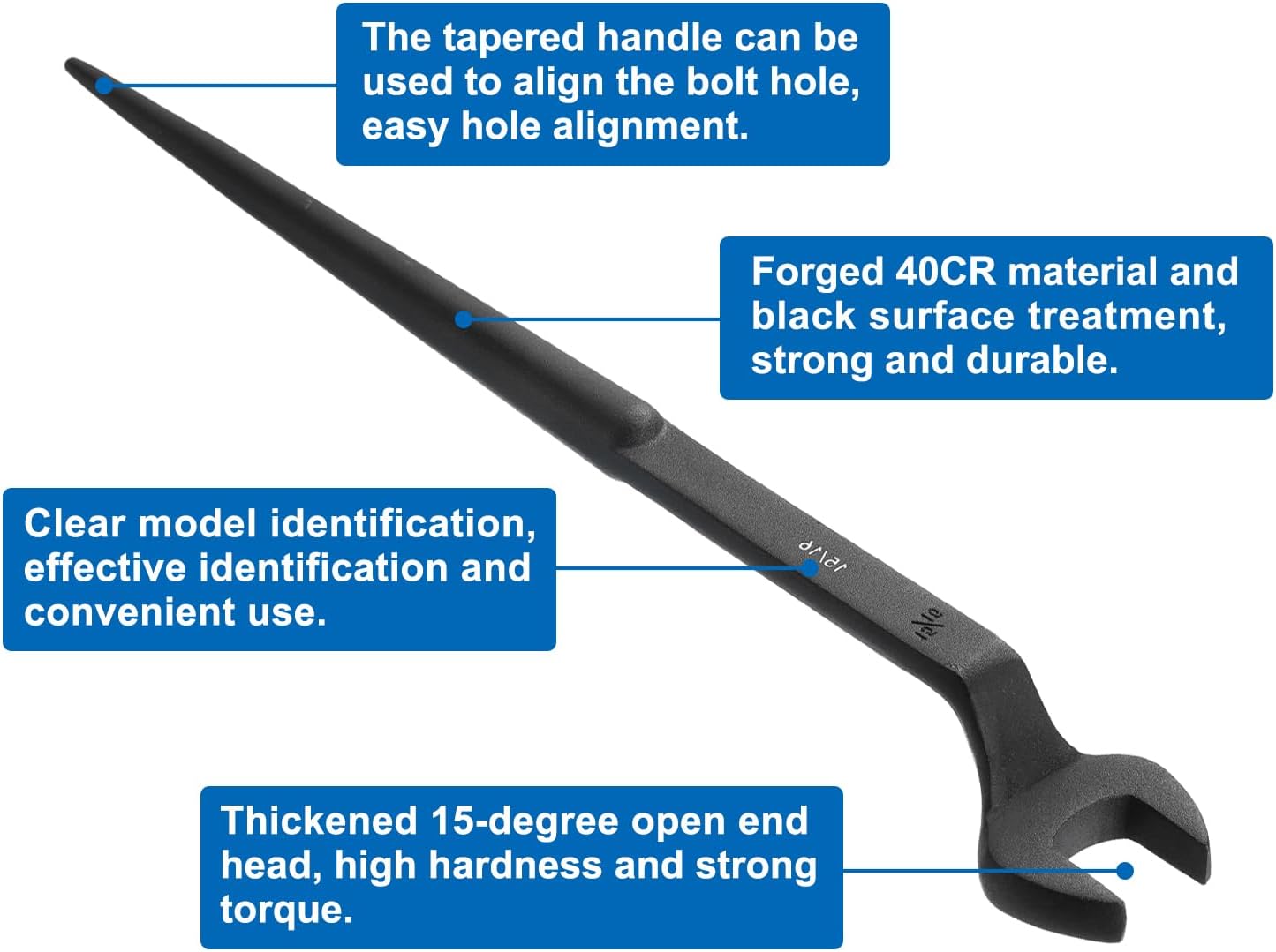 HARFINGTON Single Open End Spanner Wrench 15/16-inch 15 Degree Angle Single Open End SAE Construction Spanner Wrenches with 60°Offset Handle for Automotive Mechanical Maintenance
