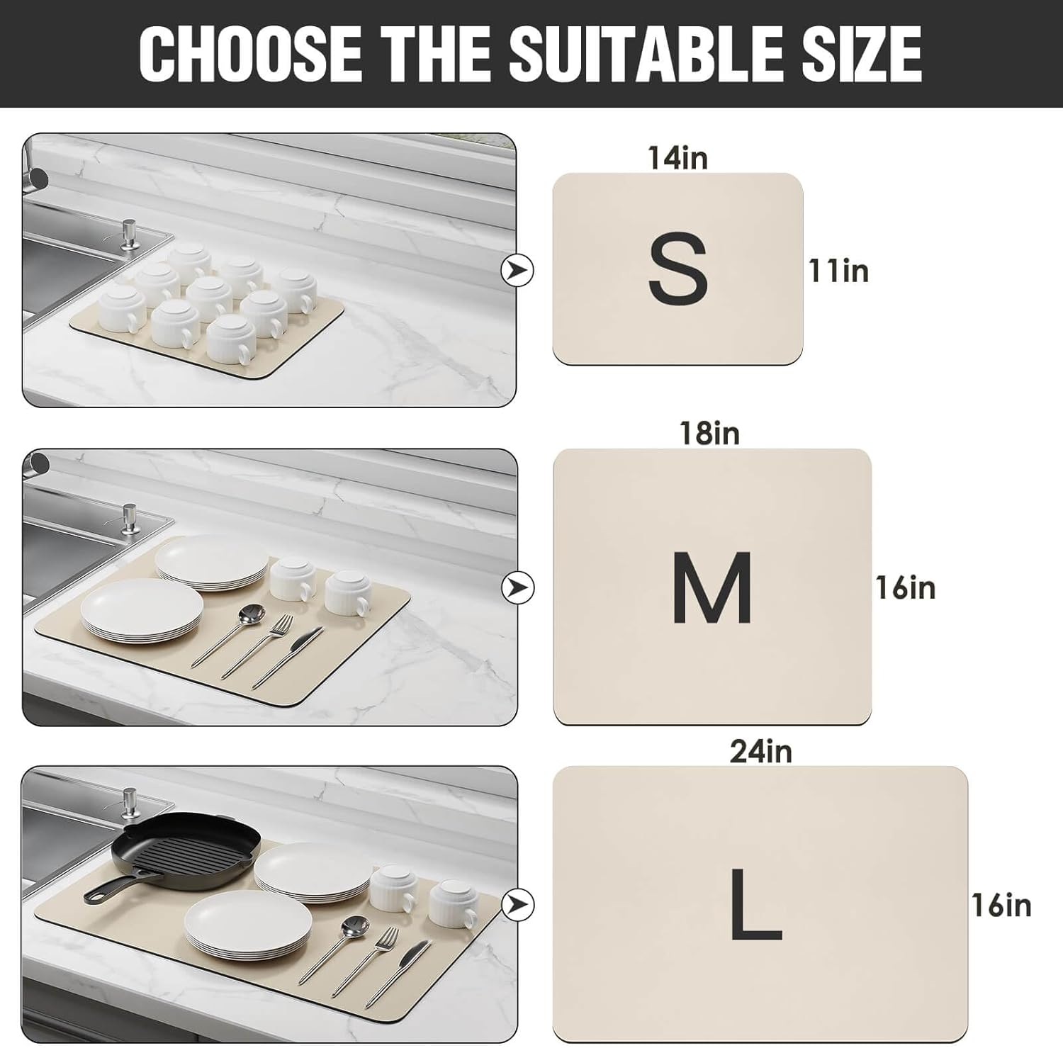 Dish Drying Mat for Kitchen Counter Super Absorbent Drainer Mats with