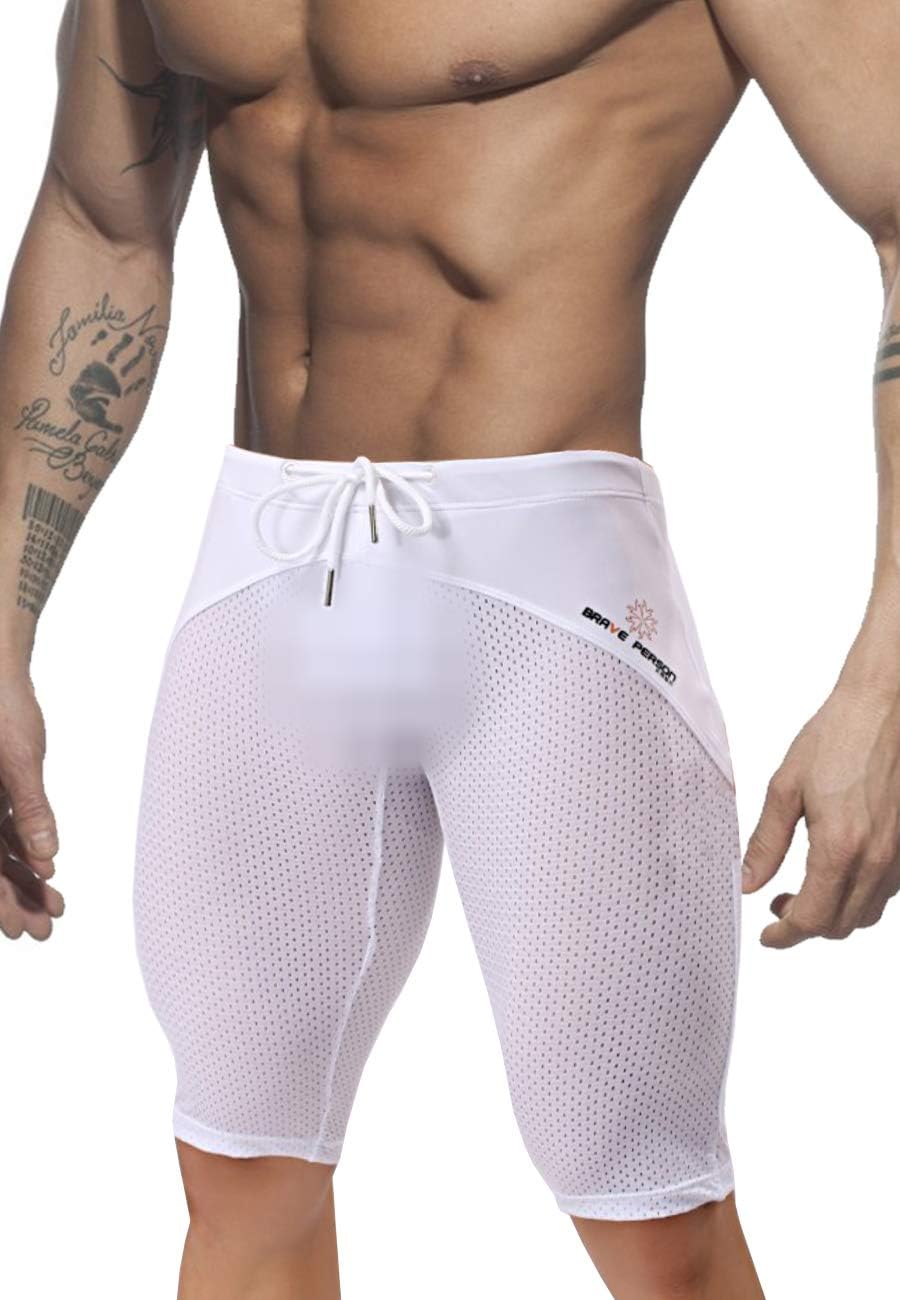 MIZOK Men's Yoga Capris Mesh Quick Dry Swimwear Workout Shorts