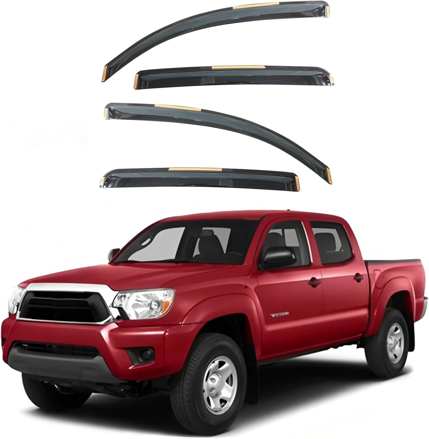 Zerberus in-Channel Window Rain Guards Fit for 2016-2023 Toyota Tacoma Double Cab Extra Durable Rain Guards Car Accessories Side Window Wind Deflectors & Visors Vent Shades-4 pcs