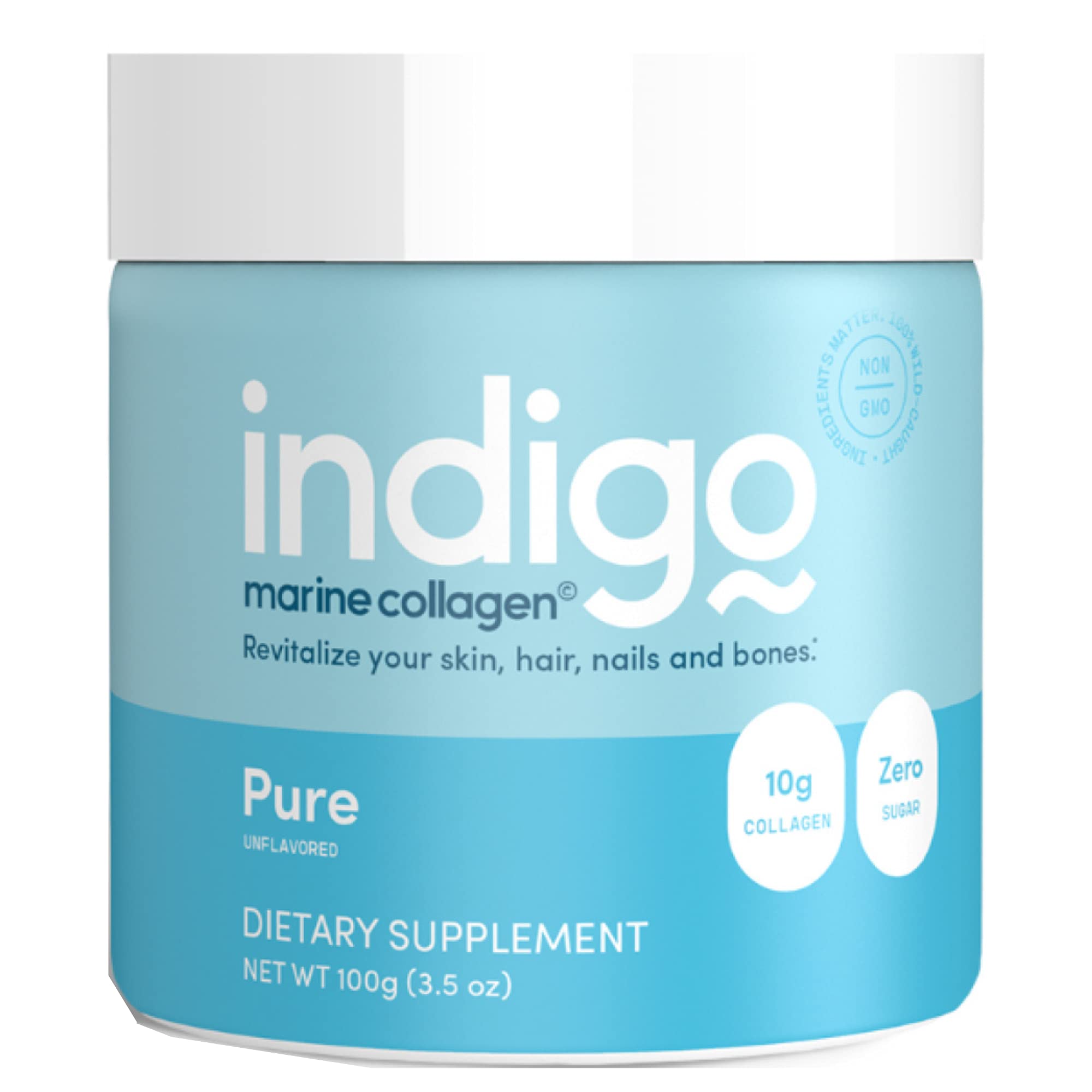 Indigo Collagen - Marine Collagen Powder | Wild Caught Fish Collagen | Hydrolyzed Multi-Collagen Peptides | Amino Acids for Hair, Skin, Nails | 3.5 Ounces, Unflavored