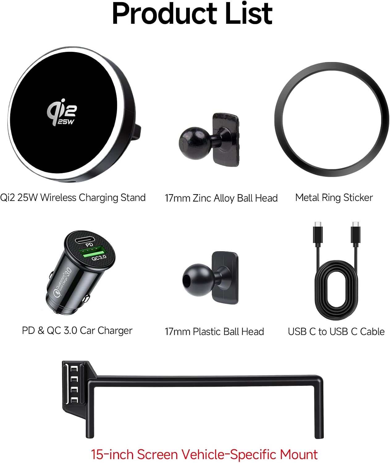 Qi2.2 Max 25W Fast Wireless Car Charger Phone Holder for GMC Terrain 2025-2026 15-Inch Screen, Magnetic Phone Mount Compatible with MagSafe