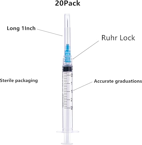 Miniatura 2 de Jeringa de 0.1 fl oz con aguja de 23G 1 pulgada, embalaje individual desechable (2 ML-23G-20PACK)
