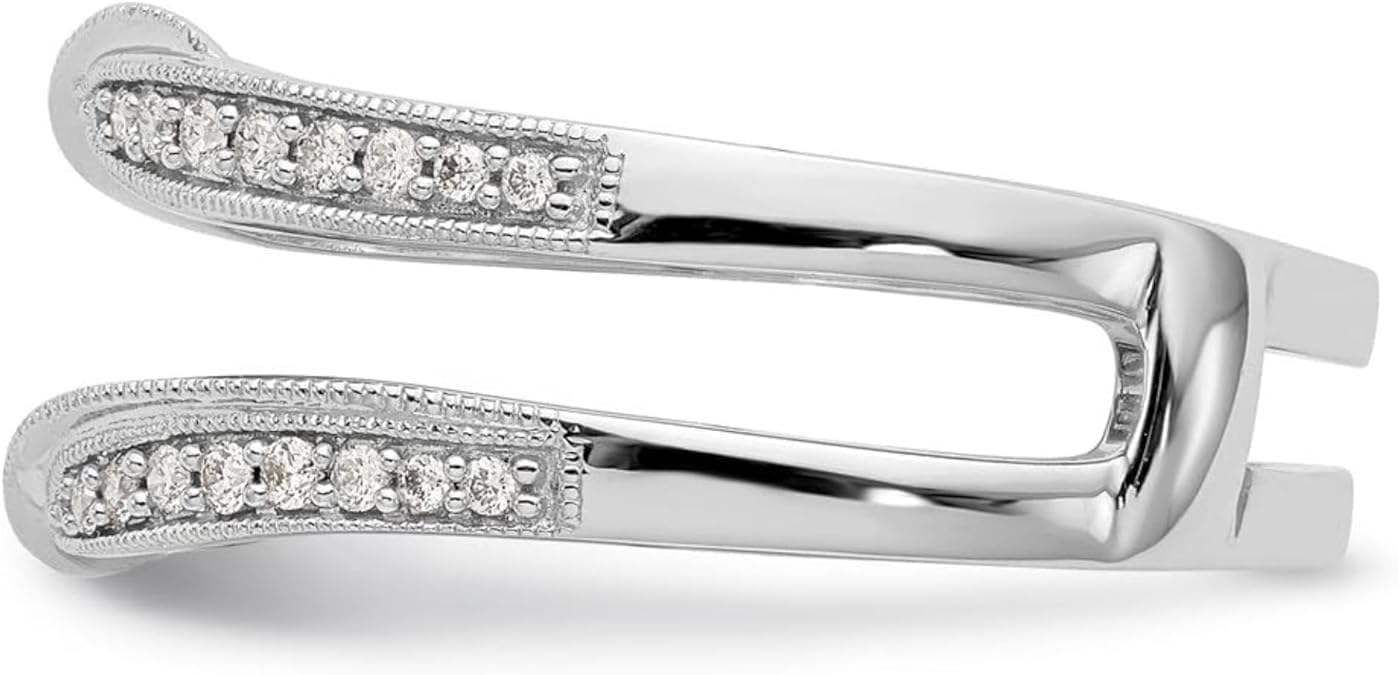 Created Diamond Antique Style Ring Guard in Solid 925 Sterling Silver, Beaded Milgrain Twisted Enhancer Wedding Band, Curved Wrap for Round & Oval Solitaire Rings
