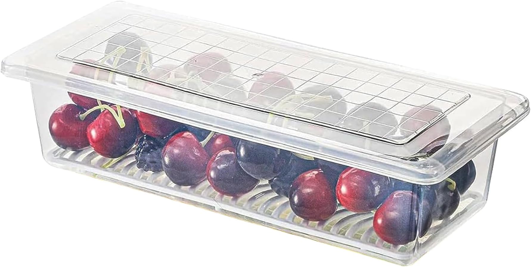 Sulfar Fridge Storage Boxes (Pack of 1), Fridge Organizer with Removable Drain Plate Fridge Storage Containers Keeps Fruits, Vegetables, Meat, Fish Fresh Longer 1500 ML Container Box