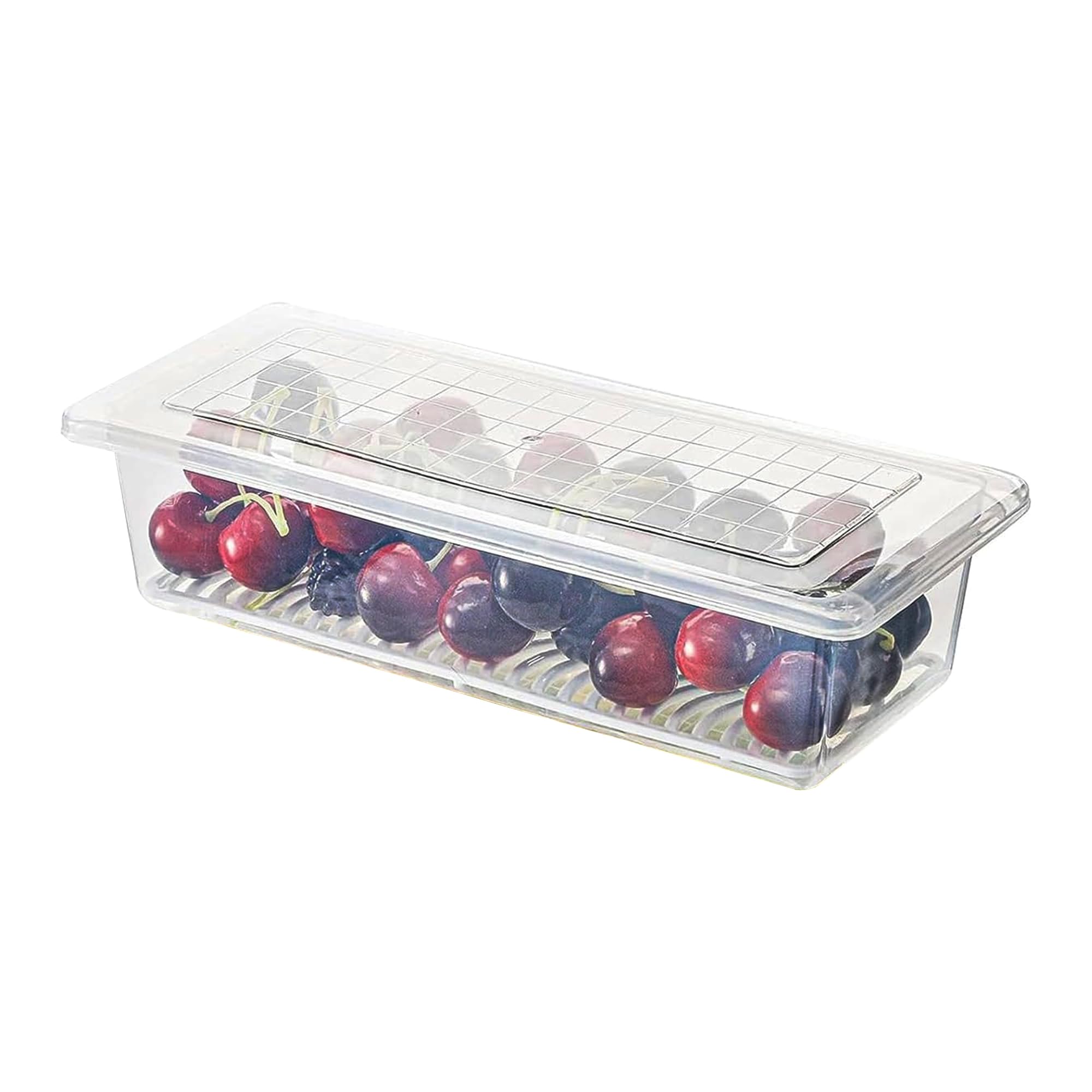 Sulfar Fridge Storage Boxes (Pack of 1), Fridge Organizer with Removable Drain Plate Fridge Storage Containers Keeps Fruits, Vegetables, Meat, Fish Fresh Longer 1500 ML Container Box
