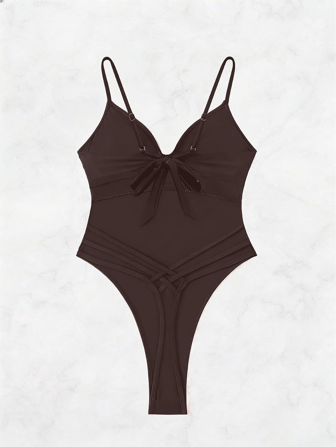 YELAIVP Women Sexy Thong One Piece Swimsuits Cheeky V Neck Bathing Suit Slimming High Cut Crisscross Backless Swim Suits