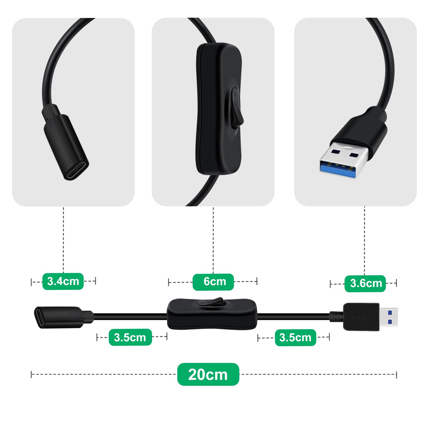 CY - Cavo dati da USB 3.1 Type-C maschio a USB 3.0 Type-A femmina, OTG, piatto e sottile, FPC, 13 cm, per computer portatile e telefono