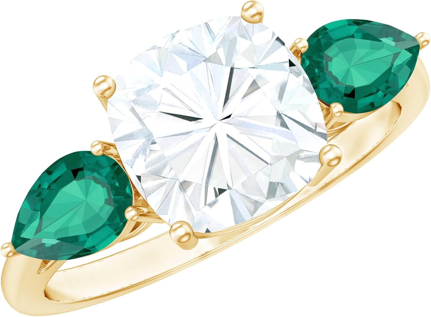 Certified Moissanite 3 Stone Engagement Ring with Lab Grown Emerald, D-Vs1 Quality - Gift For Women Who Has Everything