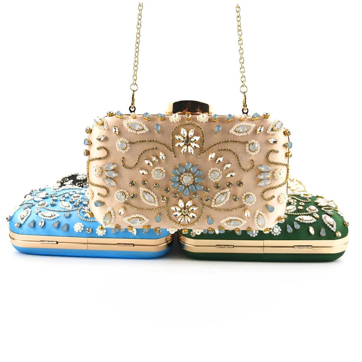 GALPADA Bolso de Noche Floral Cristales para Mujer y Cadena Elegante
