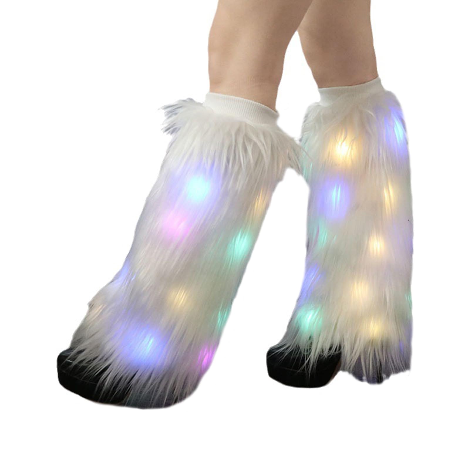 Altsuceser Jambières en fausse fourrure à DEL – Couvre-bottes lumineuses et moelleuses pour femmes et filles – Ensemble d'accessoires de fête