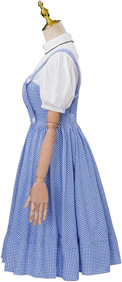Willyacos Adult Dorothy Costume Women Two Piece Blue Gingham Dress Dorothy Gale Costume Dress Outfit