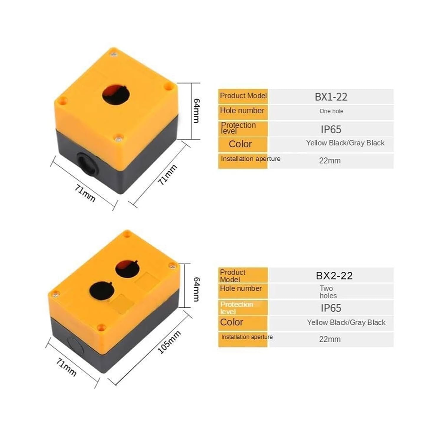 Button Switch Control Box 1pcs Push Button Switch Box 22mm Mounting Hole Waterproof Yellow/Gray 1/2/3/4/5/6 Holes Industrial Indicator Enclosure(Gray,4 Hole)