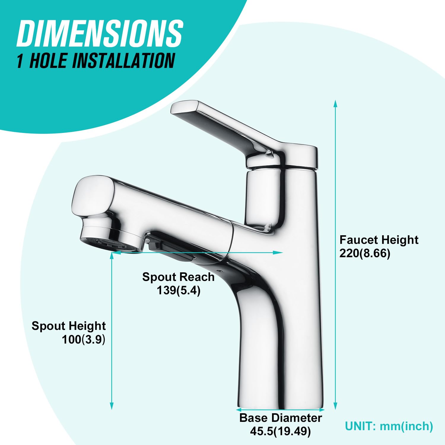 CREA Rubinetto Bagno Lavabo Estraibile, Moderno Miscelatore Monocomando Rubinetto per Lavabo con 2 Funzioni di Getto D'acqua a Doccia, Ottone Cromato Lucido