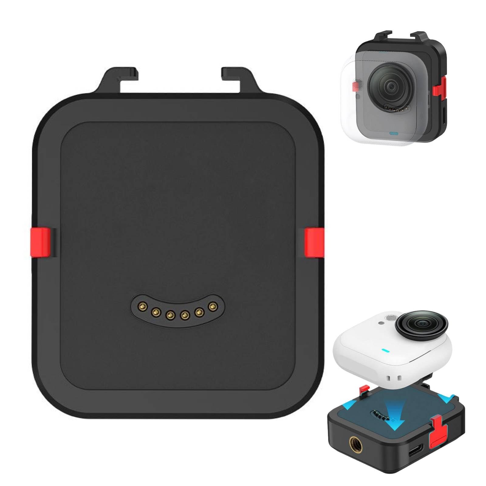 Dock di ricarica magnetico per Insta360 Go Ultra, batteria integrata da 450 mAh per una maggiore durata della batteria, supporto luci e microfoni espansione accessori e trasferimento dati con attacco