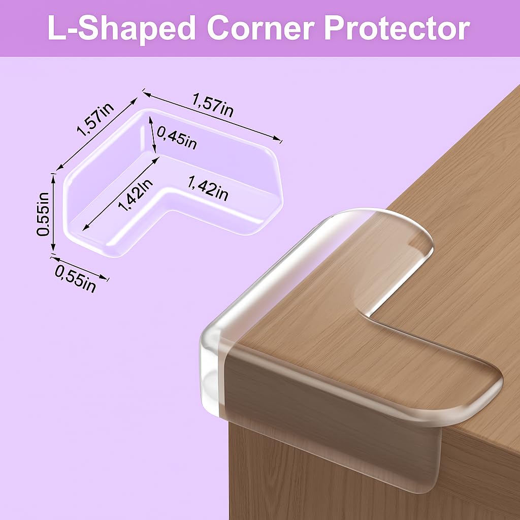 QUALIFT 8pc Transparent Table Corners Edge Protector - Durable, L-Shaped Baby Proofing for Safety Against Sharp Furniture, Strong Adhesive Soft Silicone Guards, Baby Proof Essentials for Growing Kids - Image 2 thumbnail