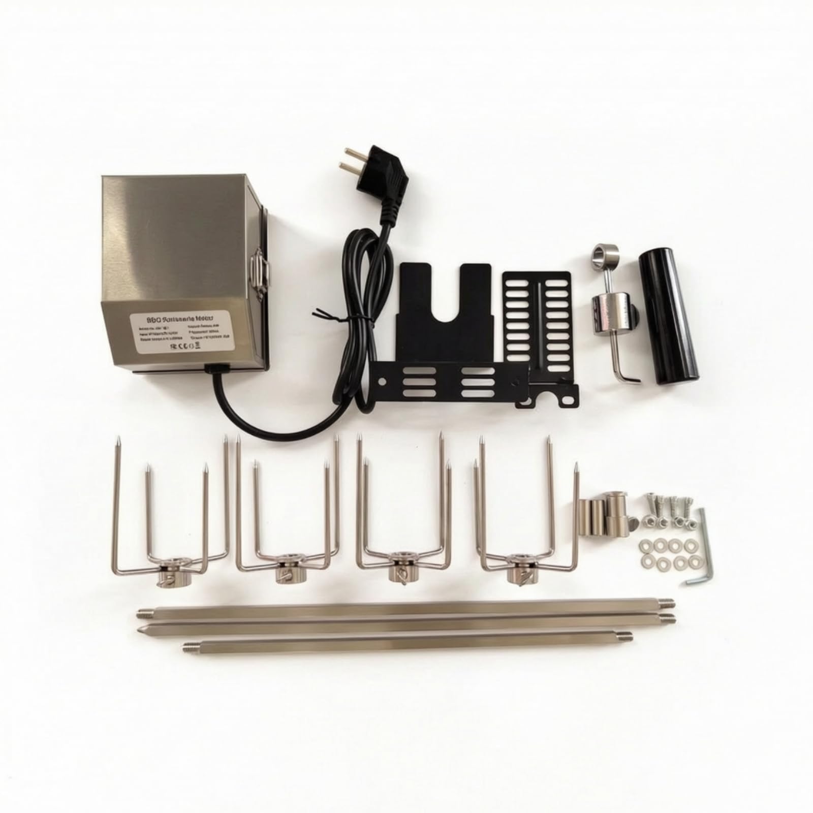 Asador Giratorio Eléctrico Kit Rotisserie Parrilla Barbacoa Motor Acero Inoxidable Ajuste Modular Varillas 42cm 35cm Rotación Estable Adecuado para Camping Aire Libre Jardín