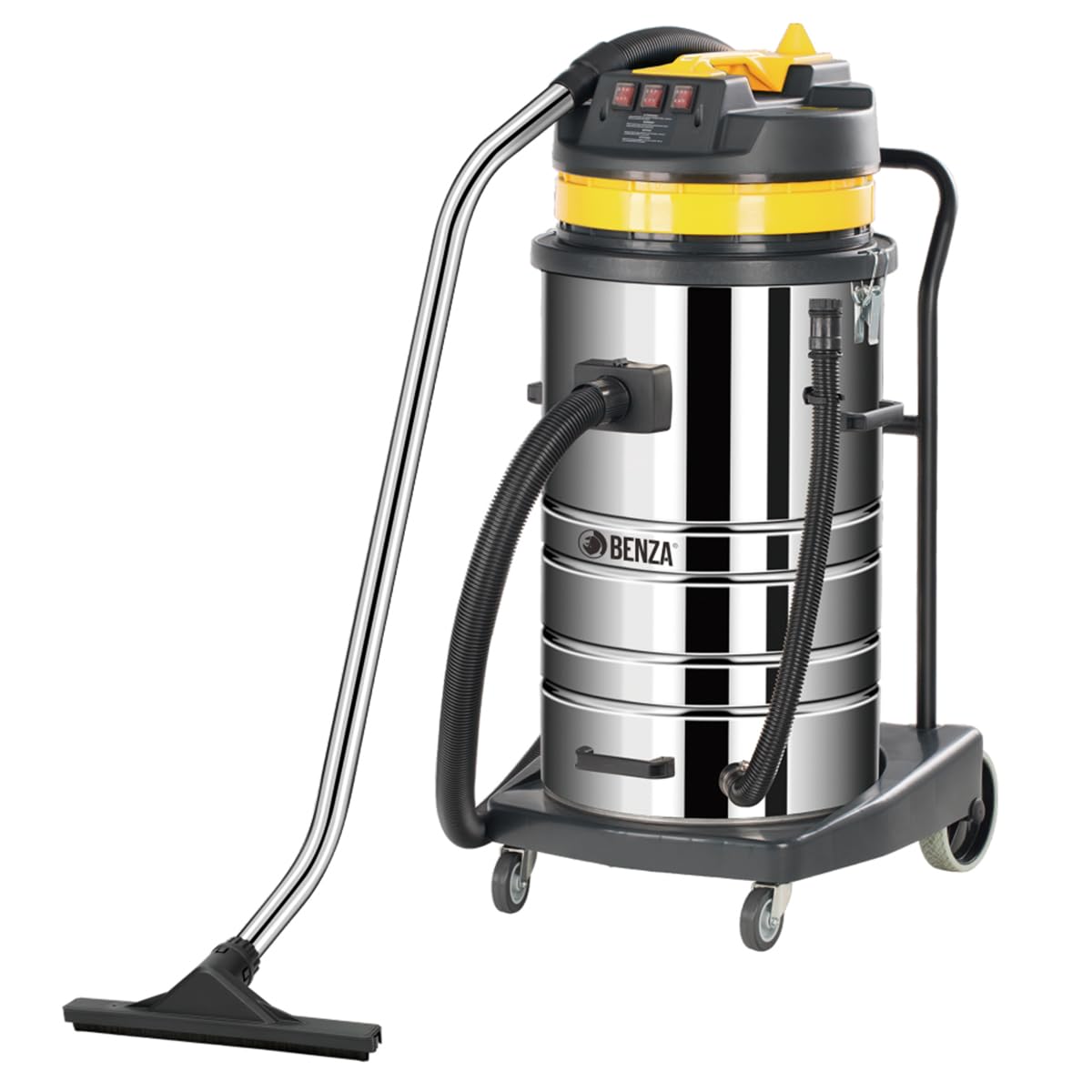 BENZA Aspirador Industrial BZ3/80S, Húmedo y Seco, Depósito de Acero Inoxidable 80 L, 3600 W, Presión de Succión 2000 mm H₂O