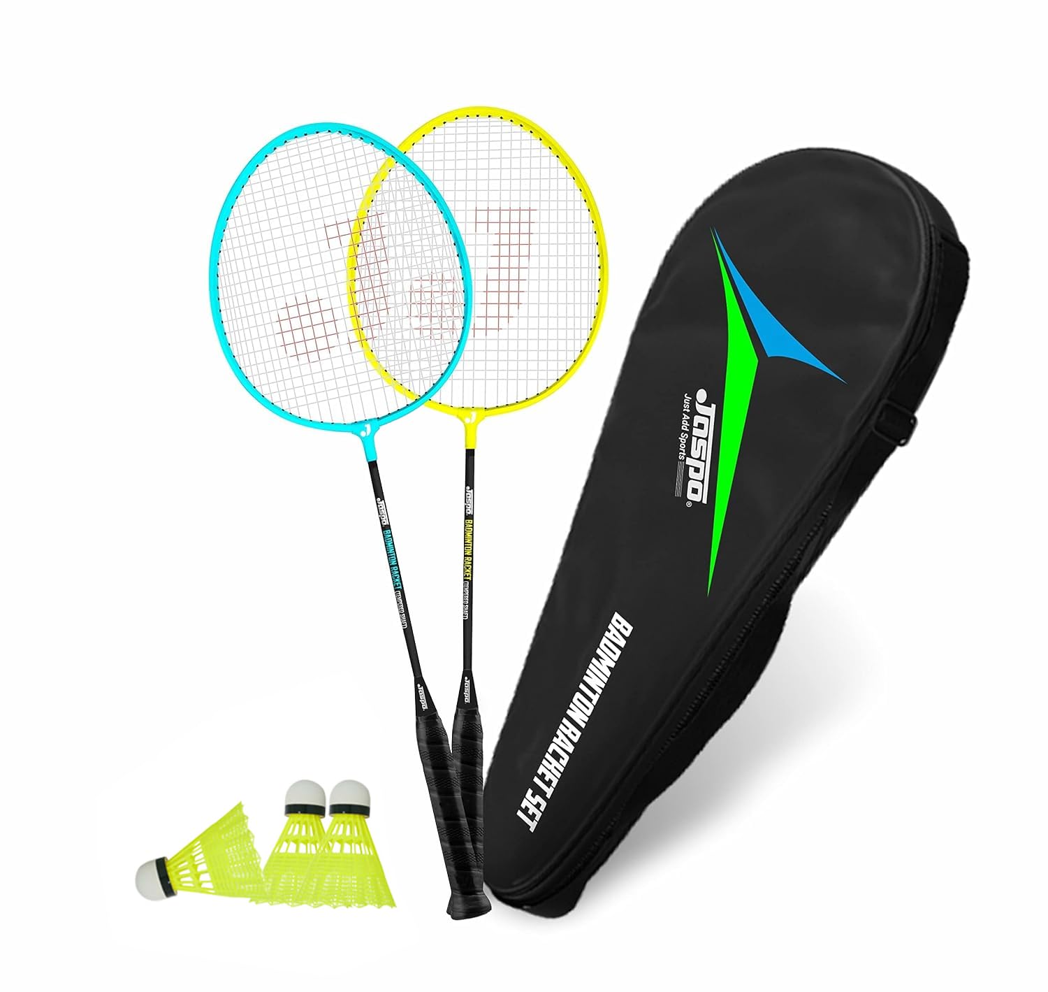 GET Set Steel Badminton Racket Set, Lightweight Badminton Racquet, 3pc Plastic Shuttle (1 Pair) Carrying Bag for Outdoor Games Suitable for Beginners