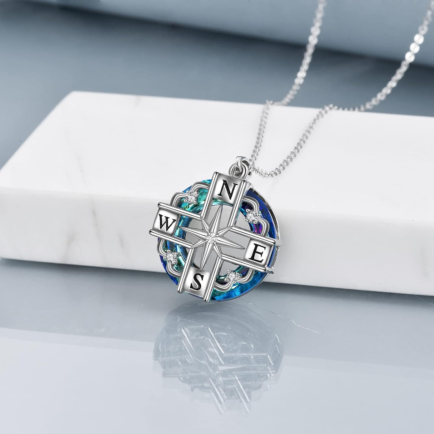 Compass Necklace For Graduation Gift 925 Sterling Sliver Crystal Circle Pendant Necklace Inspirational Jewelry Gift for Women - Image 3