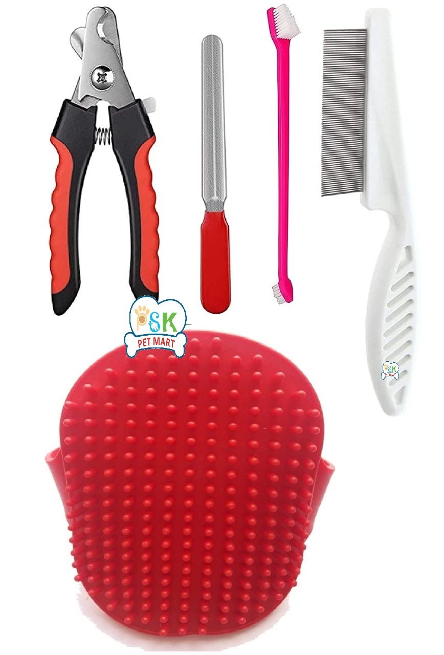 PSK PET MART Grooming Flea Combo, Nail Cutter, Tooth Brush for Dog, Bathing Gloves for Puppy, Cat and Kitten - Combo of 4 (B09WJ5N1H8) Amazon Price History, Amazon Price Tracker
