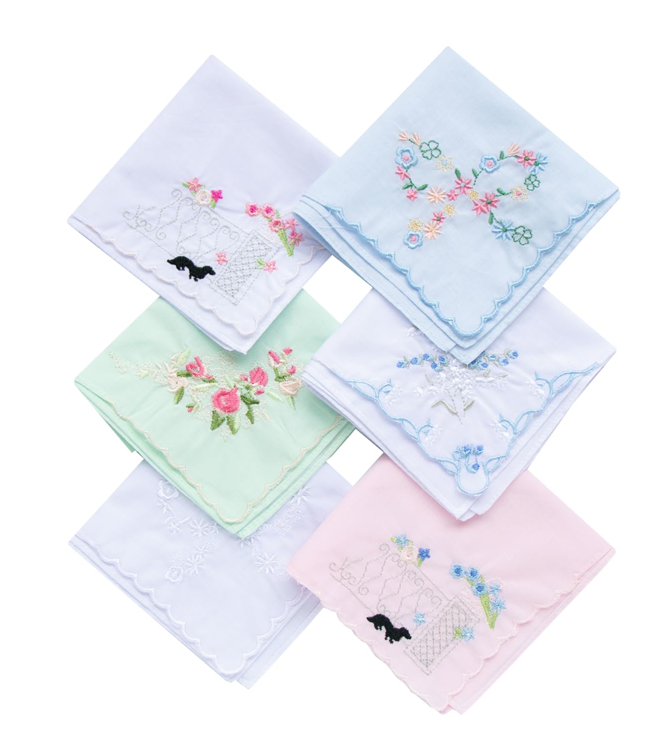 CoCoUSM Womens Large Soft White Embroidered Handkerchiefs - 60s Cotton Square 17"