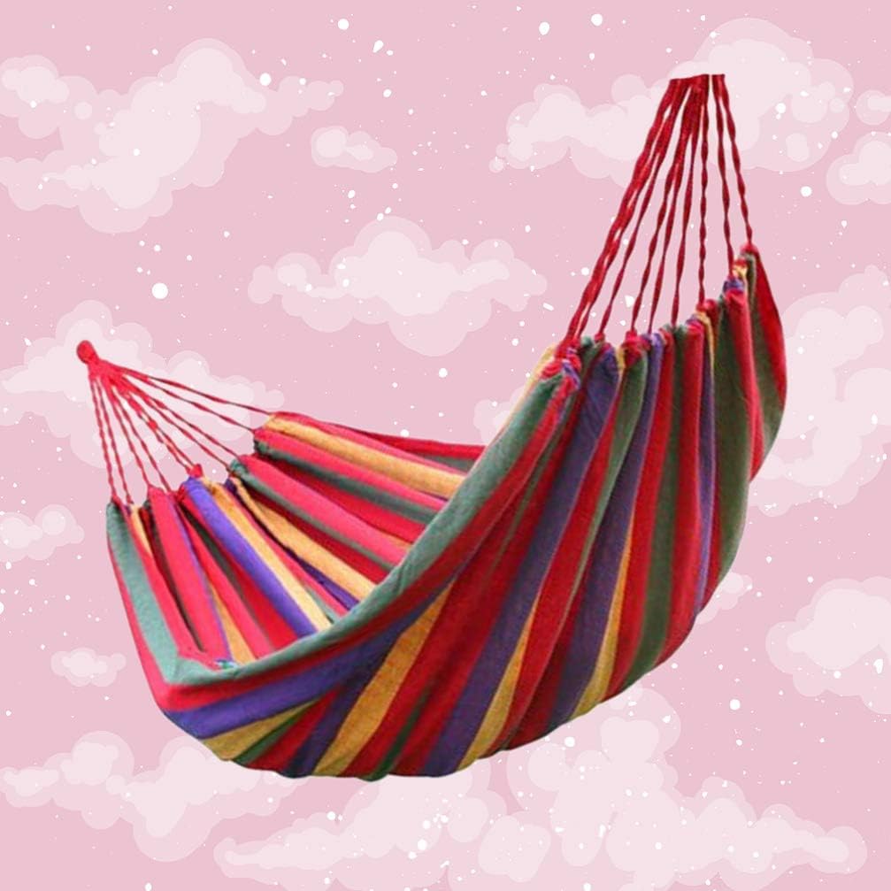 Outdoor Canvas Hammock Portable Hammock Portable with Carrying Bag for Patio Yard Garden (Red)