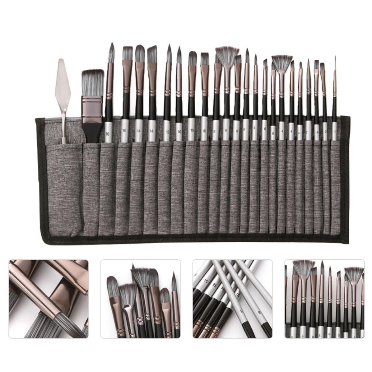 Set de 24 Pinceaux en Nylon avec Paquet, Brosses pour Dessin à L'aquarelle l'huile, Forme Simple, Style Élégant et Pratique pour Artistes