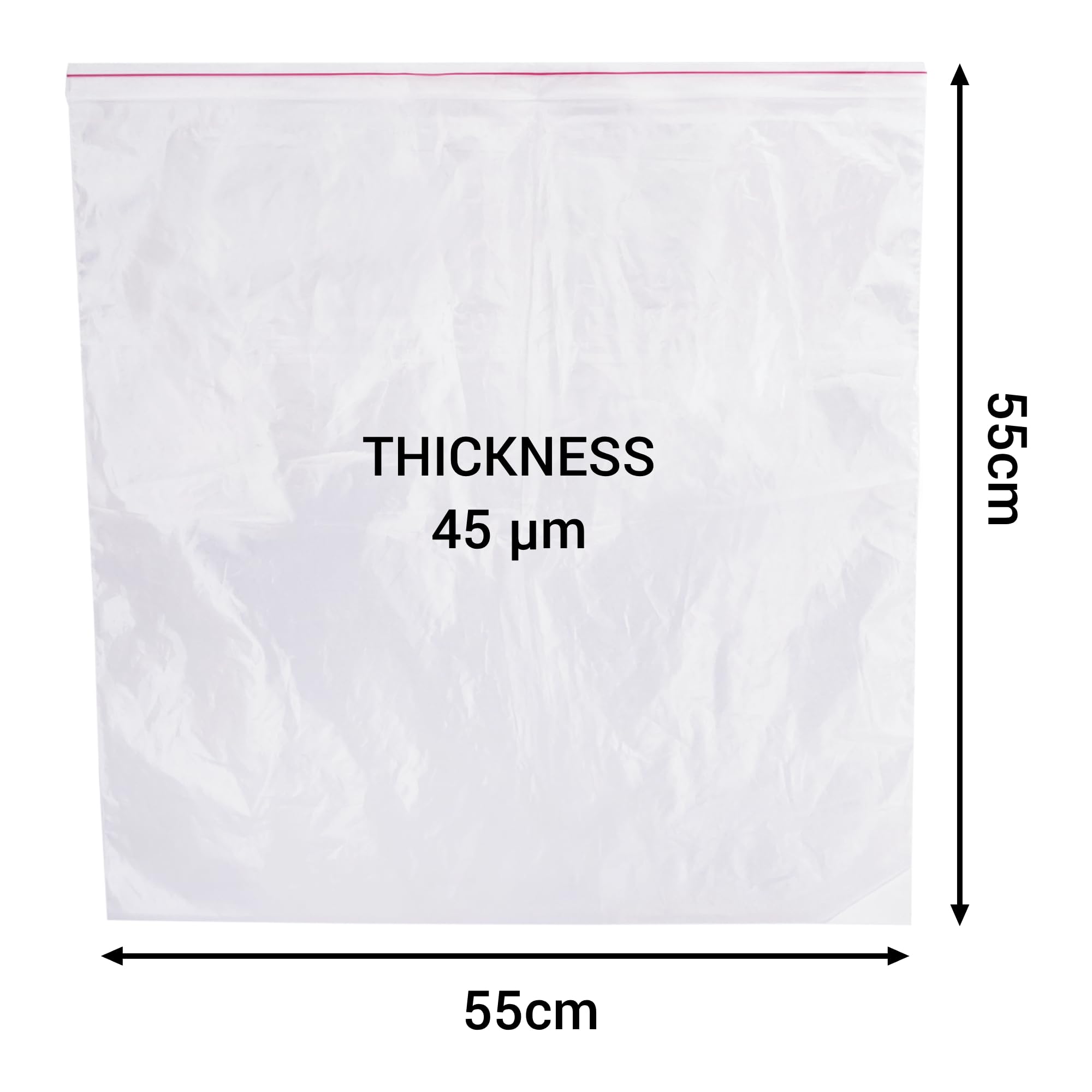 SKIR'CO (100 pz) Sacchetti con chiusura a zip 55 x 55 cm, sacchetti di plastica richiudibili, sacchetti di plastica trasparenti con chiusura lampo, sacchetti di plastica per alimenti