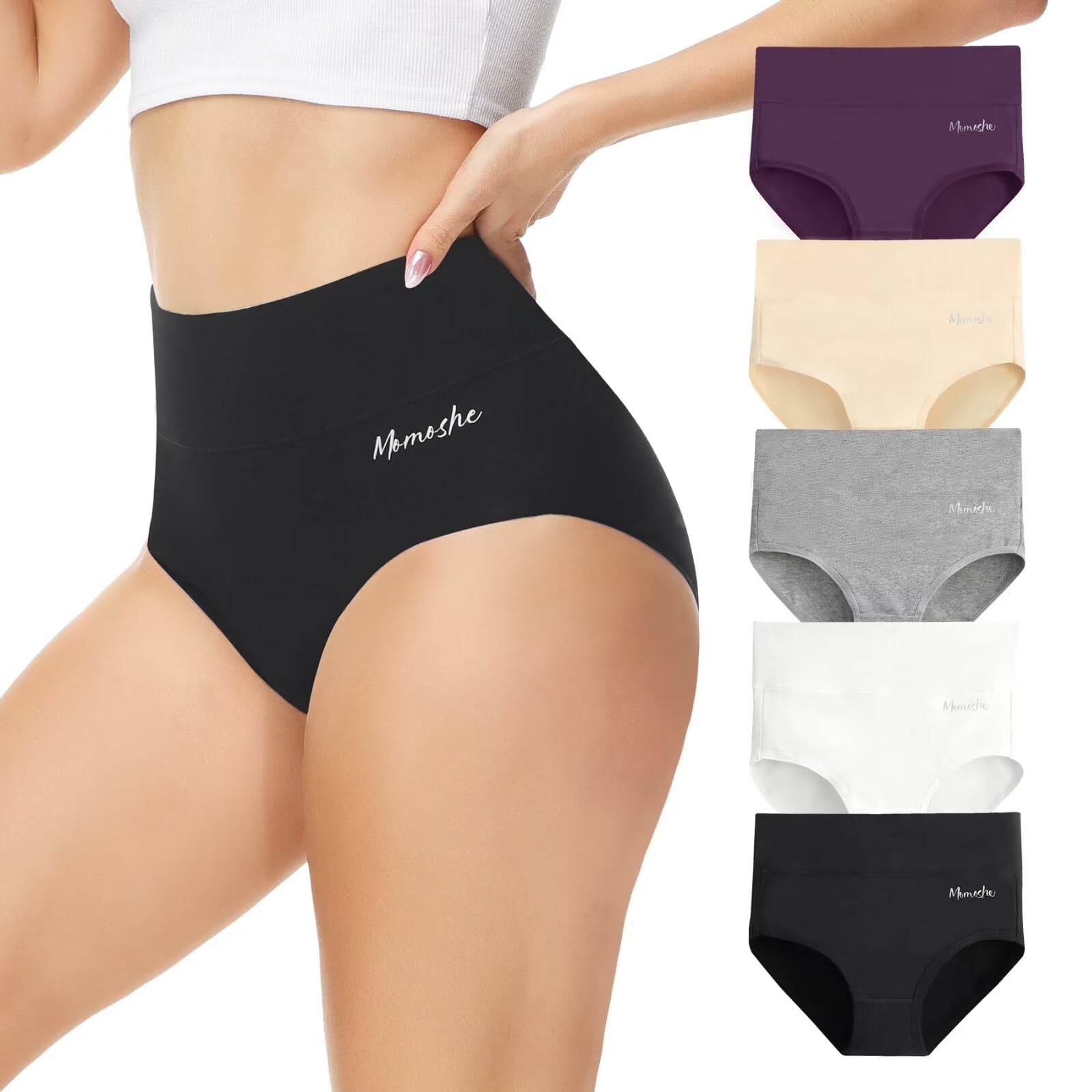 Momoshe Unterhosen Damen 5er Pack Baumwolle Hohe Taille Unterwäsche Frauen Stretch Atmungsaktiv Slip Weich Panties