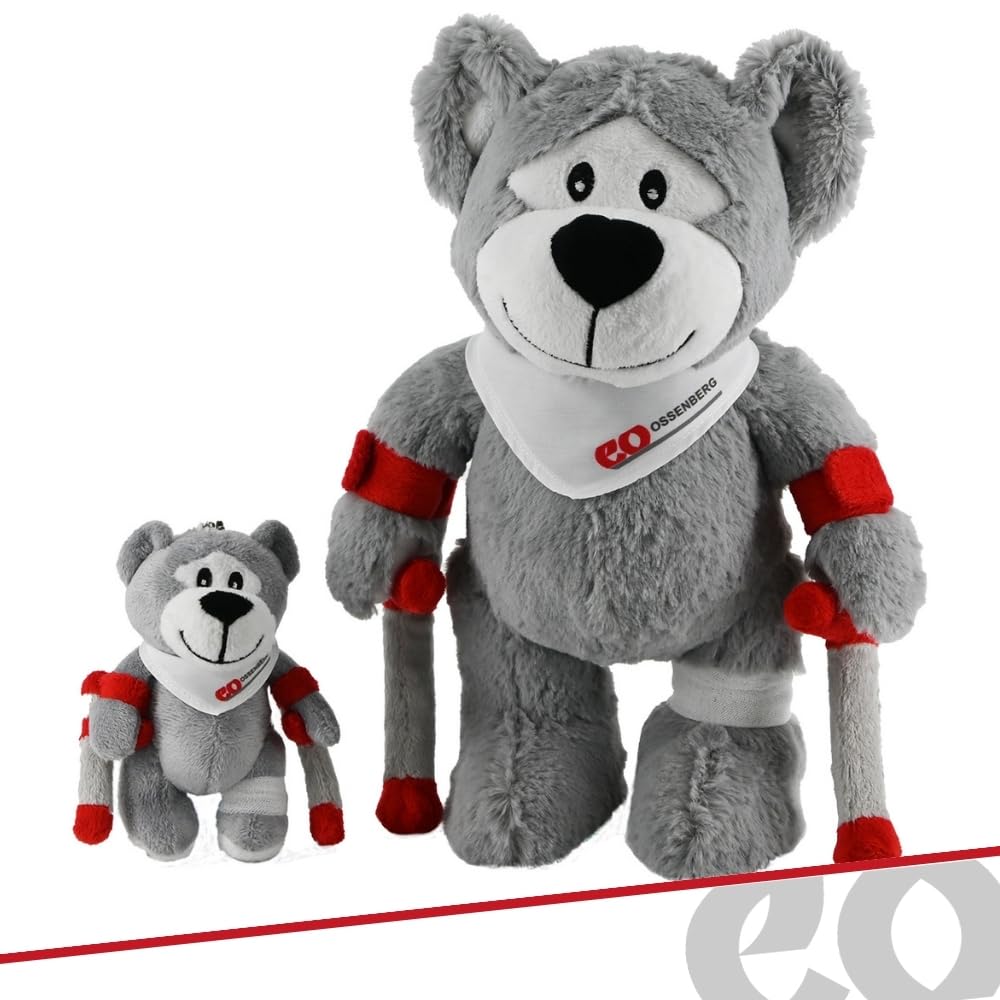 Ossenberg Orsetto peluche con stampelle, grazioso orsacchiotto con stampelle, set da 1 grande, 1 piccolo con anello portachiavi