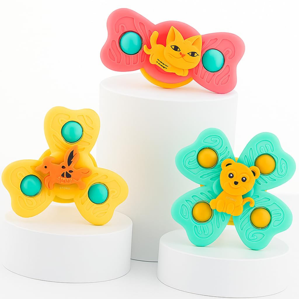 Storio Baby Products Bath Toys Suction Cup Spinner Toy | Set of 3 | for Baby Boys Girls | Pop up Waterproof Suction Cup Spinning Top Rotating Montessori Learning Toy-image-13