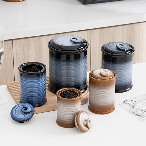 Vista 6 de Juegos de tarros de almacenamiento de alimentos de cerámica Nihow: recipiente con tapa de cerámica hermética para Marrón,Blanco mate,Gris,Negro