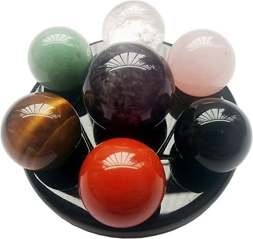 Bacatgem Juego de bolas de cristal de 7 chakras de color, colección decorativa de decoración de escritorio para el hogar de Feng Shui, 0.787in y