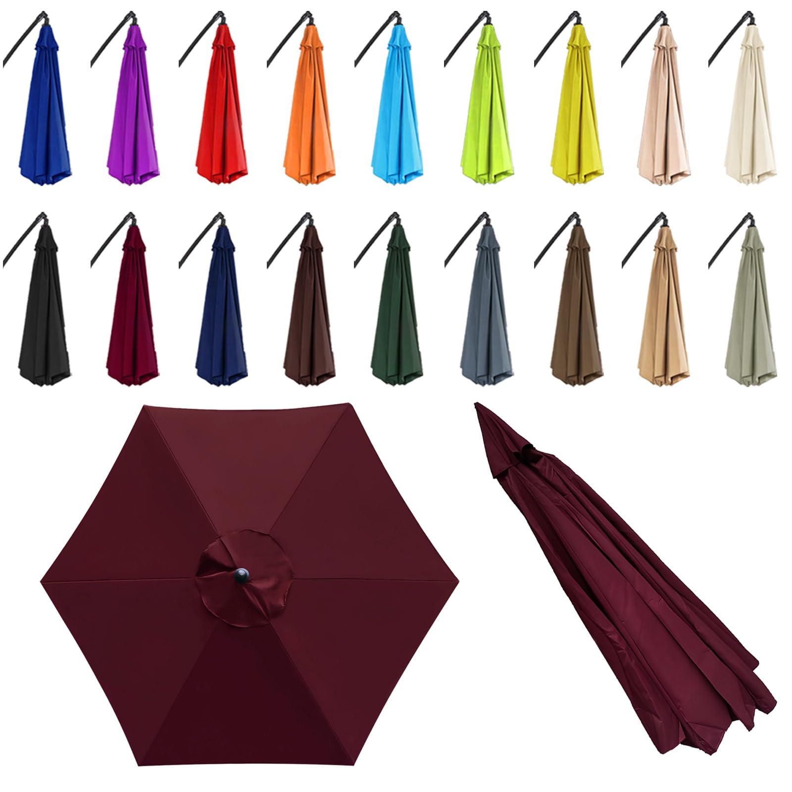 6 Ribs Sun Umbrella Replacement Cloth for 2/2.5/2.7/3.0m - Parasol Canopy Cover - Garden Parasol Canopy Cover - Canopy Only - for Pool, Yard, Beach, Garden, Market(Dark Red,6 ribs: 3.0m/9.8ft) — image 1