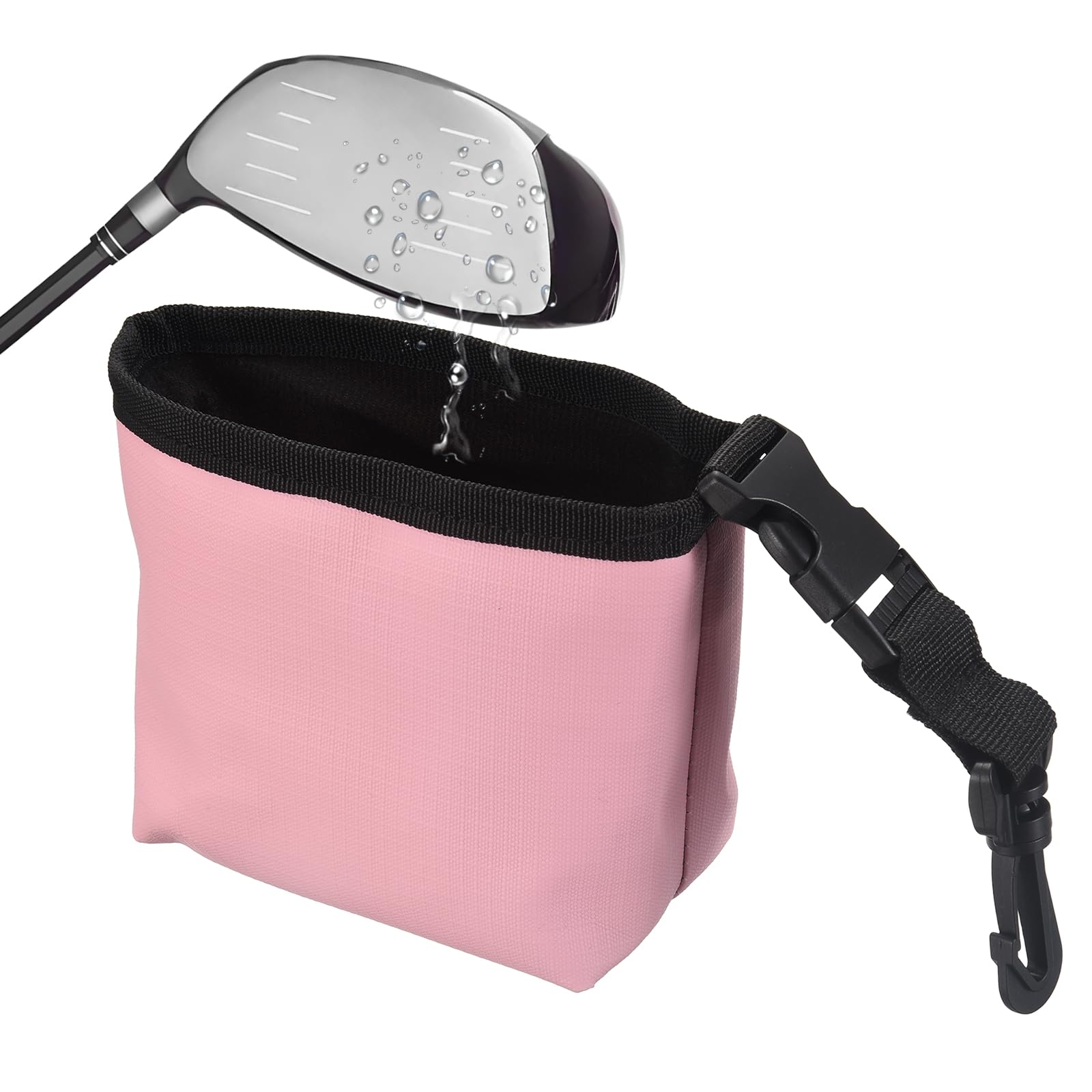 YELARXI Golf Club Cleaner Bag, Golf Ball Cleaner with Detachable Clip Waterproof Club Cleaning Bag Cleans Grooves Pouch Ball Washer & Pink-Fitting for (Practice Range/Accessories)