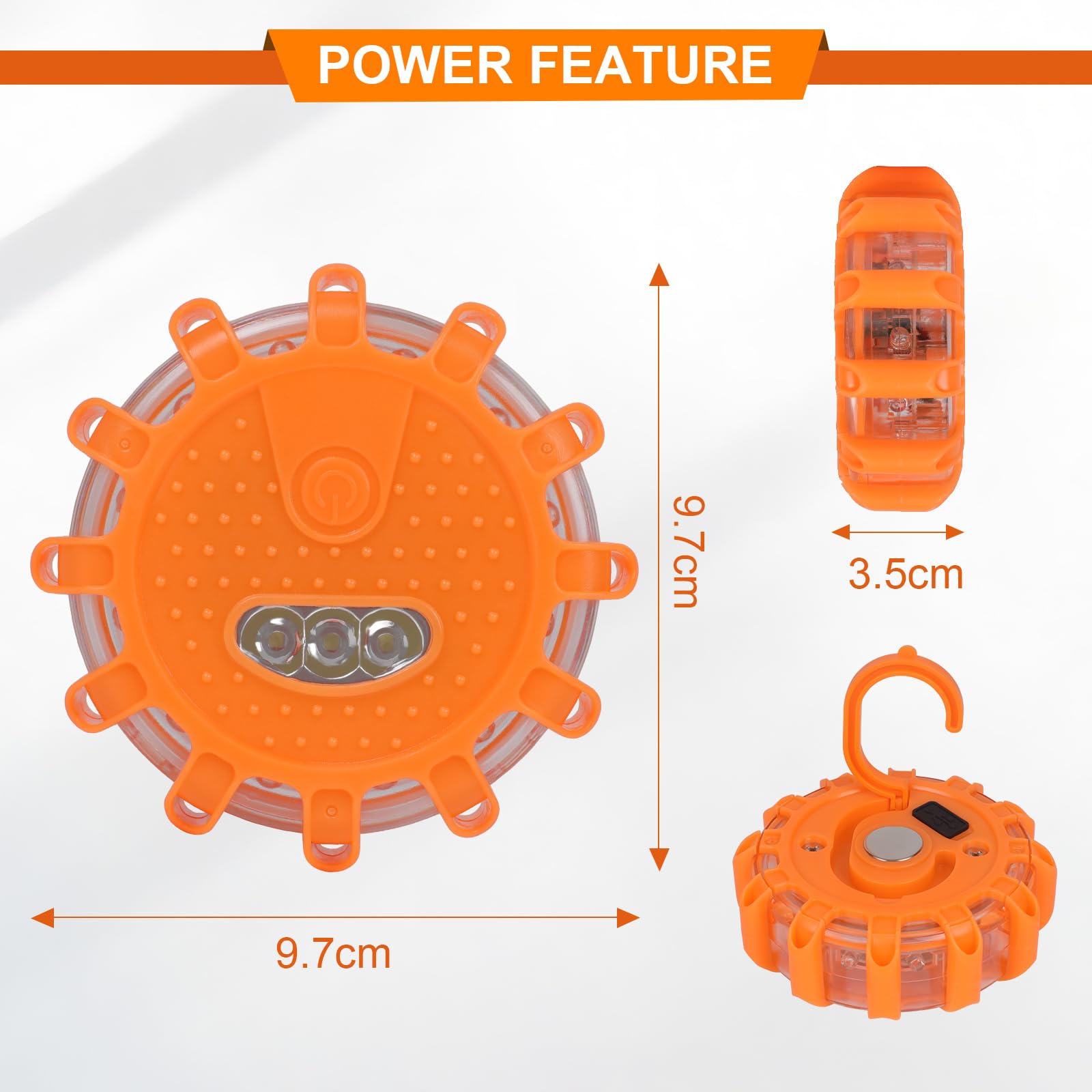 6 luces LED de advertencia para coche, con 9 modos de parpadeo, resistentes al agua, luces de advertencia e iluminación de emergencia, con cargador USB para coche y cable de carga 3 en 1