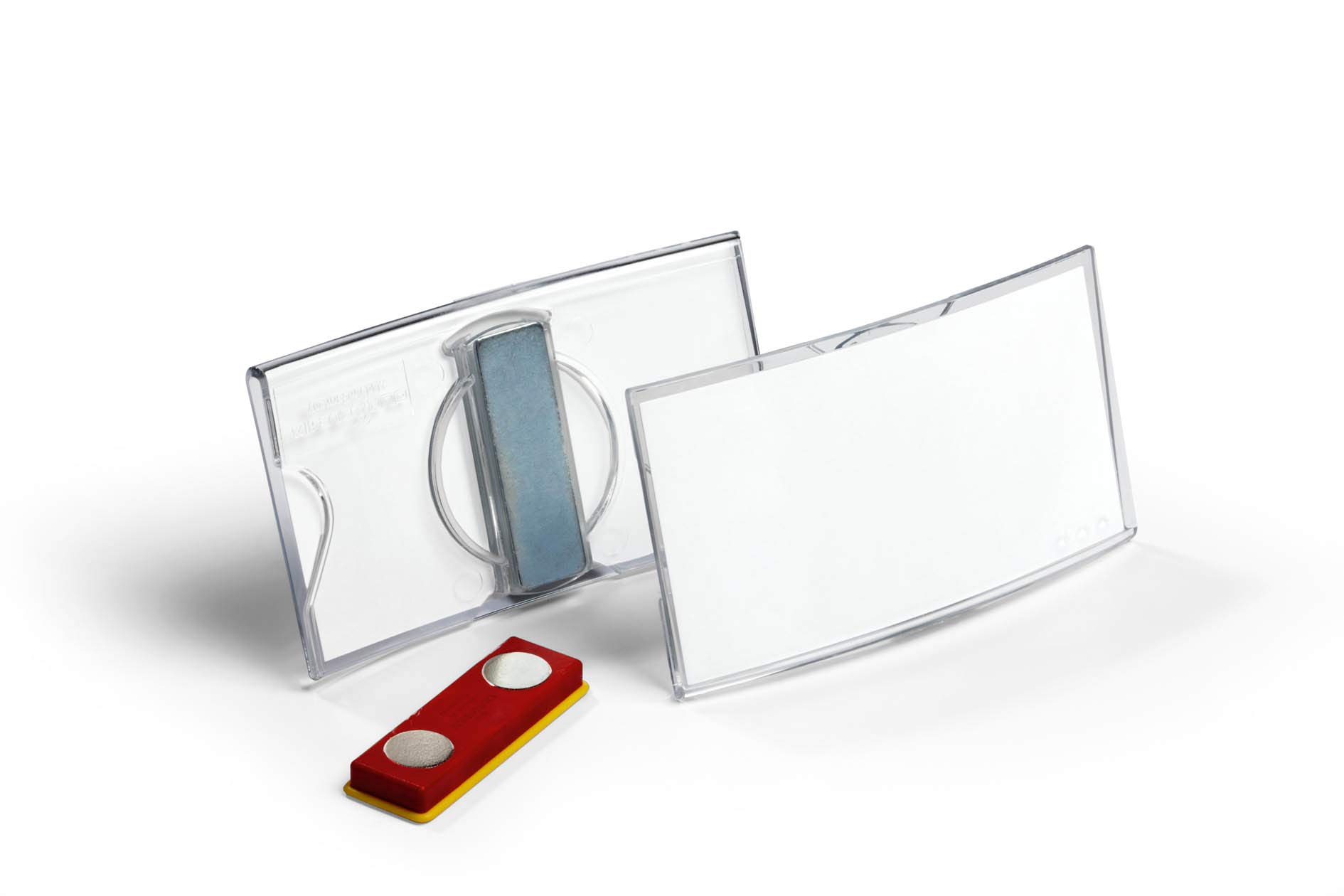 Durable 812319 Portanome con magnete, leggermente convesso, senza cornice, acrilico, 40x75 mm, trasparente, confezione da 25 pezzi | In acrilico, con magnete, conf da 25 pz