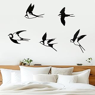Zuxbolf 5 Pièces Hirondelle Murale Noir Décoration Murale en Acrylique Oiseaux Hirondelle Noire Deco Interieur Adhésif pour Chambre, Salon, Salle de Bain, Jardin, Cuisine (Noir)
