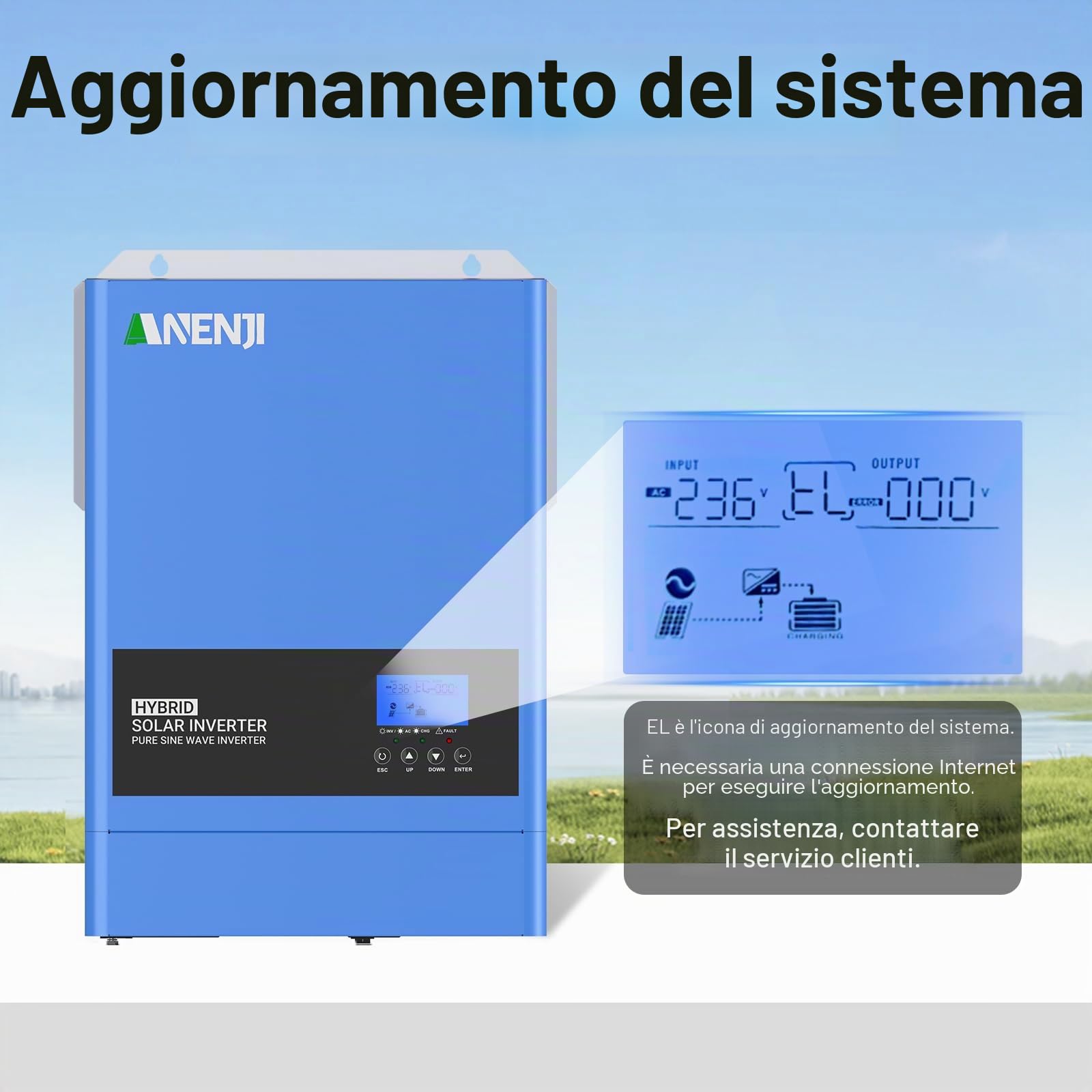 Invertitore ibrido da 6200 W, da 48 V CC a 230 V CA, con regolatore di carica solare MPPT da 120 A, ingresso massimo PV 6200 W, funziona con batterie al piombo e al litio da 48 V