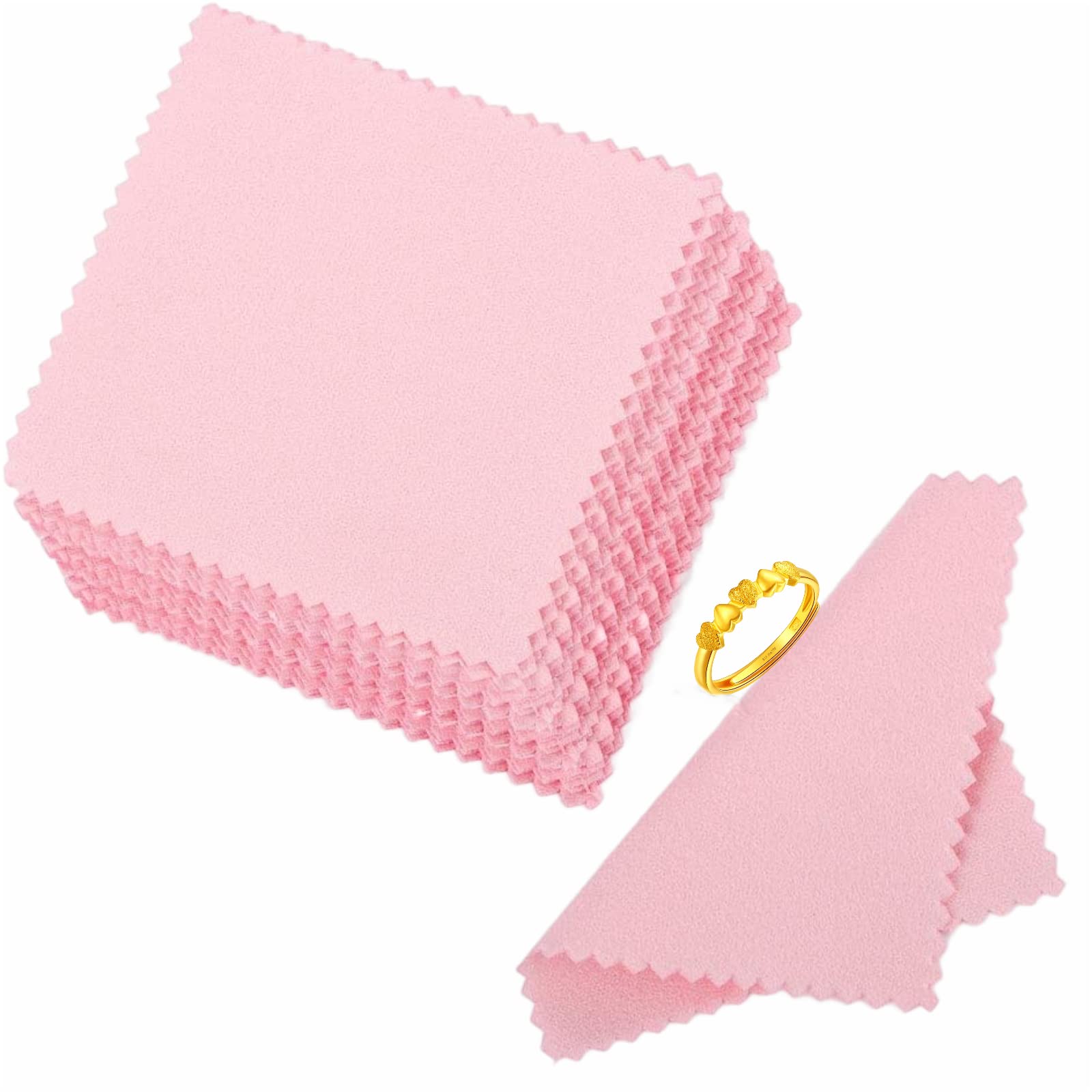YFFSFDC 高性能シルバークロス 8cm×8cm (50枚入り)大容量 銀みがき 金属磨きクロス シルバー研磨 超極細繊維 クリーナー ネックレス/指輪/腕時計/銀製品/銀食器/楽器汚れ落とし艶出し お手入れ (ピンク)