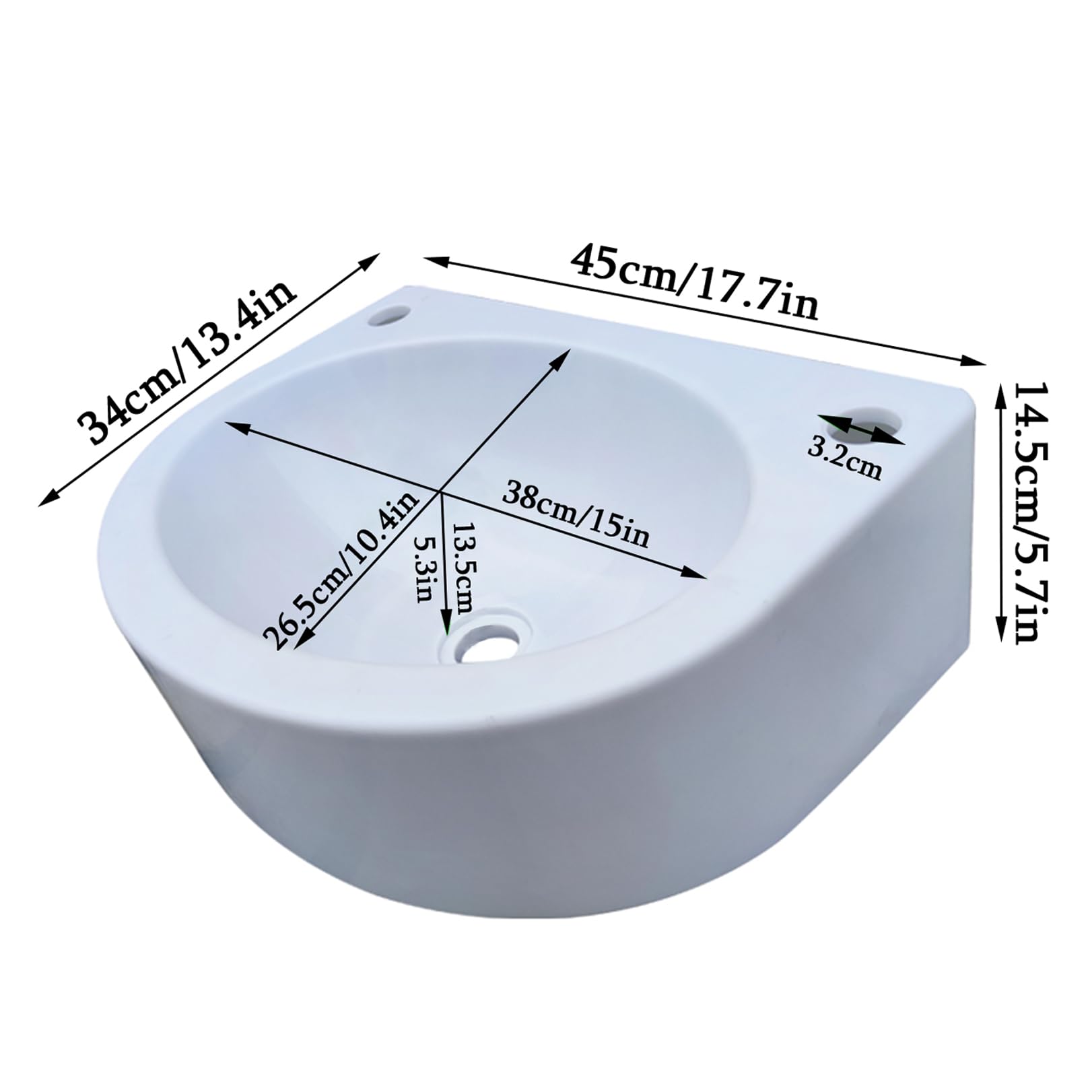 Lavabo Moderno Bianco a Parete, lavabo sospeso per Lavaggio Mani, Ideale per Campeggio, Barca, casa Vacanze, Cantina, roulotte e Bagno.