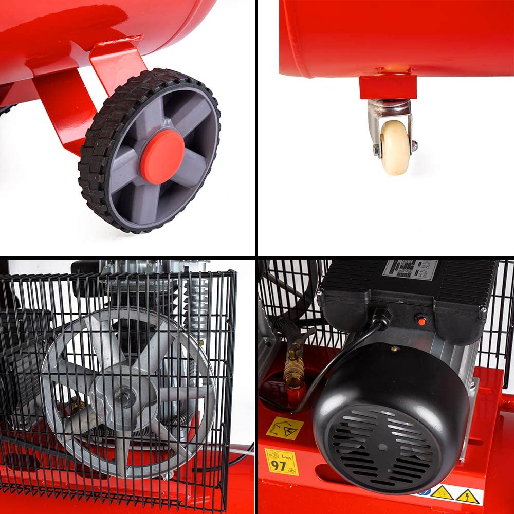 AMC Compressore ad aria da 100 litri pressione 8 bar elettrico coassiale 3 Hp incluso Kit Accessori motore potente termicamente silenziato protetto con Carcassa esterna in alluminio'