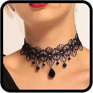 Handcess Black Lace Choker Necklace Crystal Beads Pendant Ne