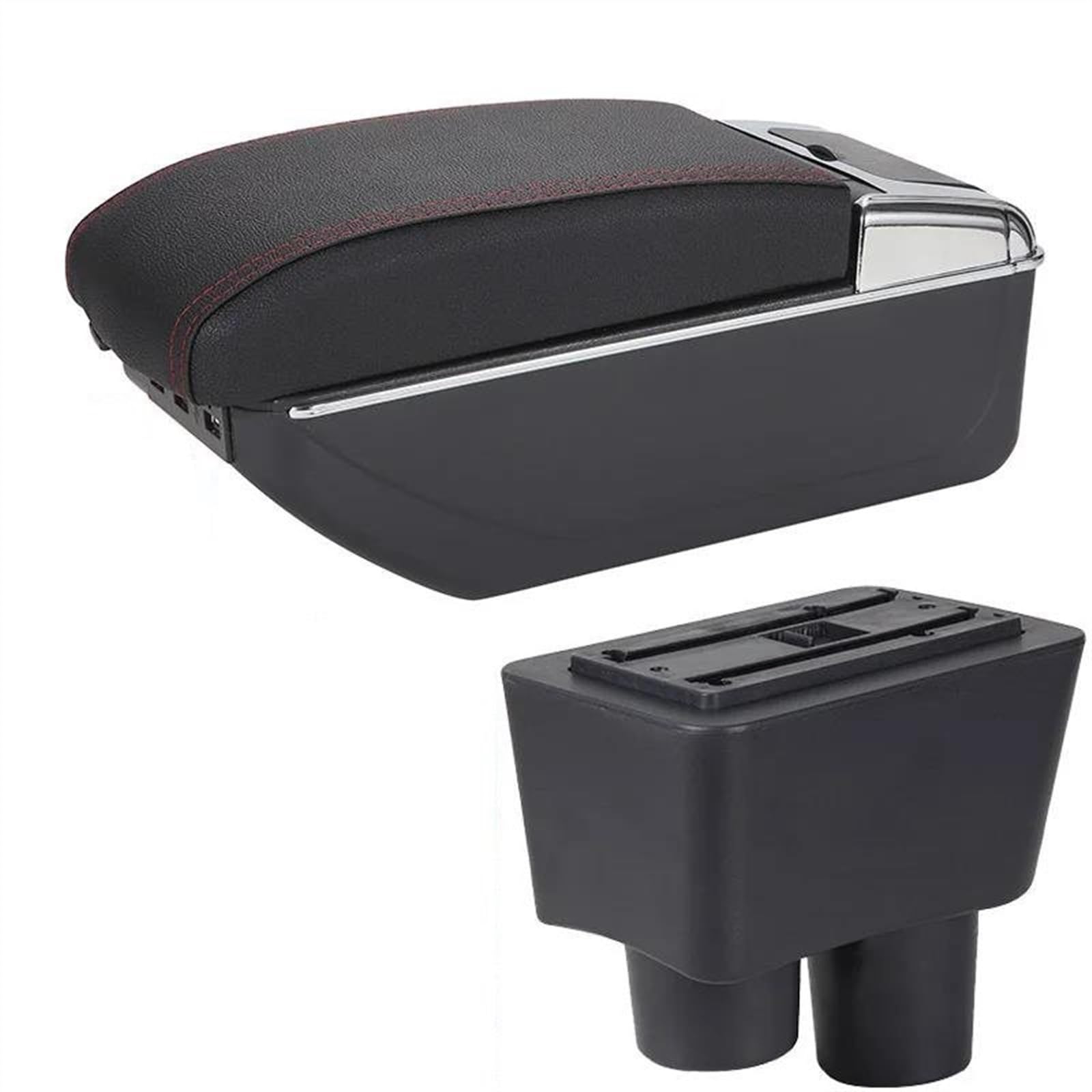 NOHEEU Car Armrest Special Storage Box Modification Parts For Almera For Versa(B1 Black red 7USB)