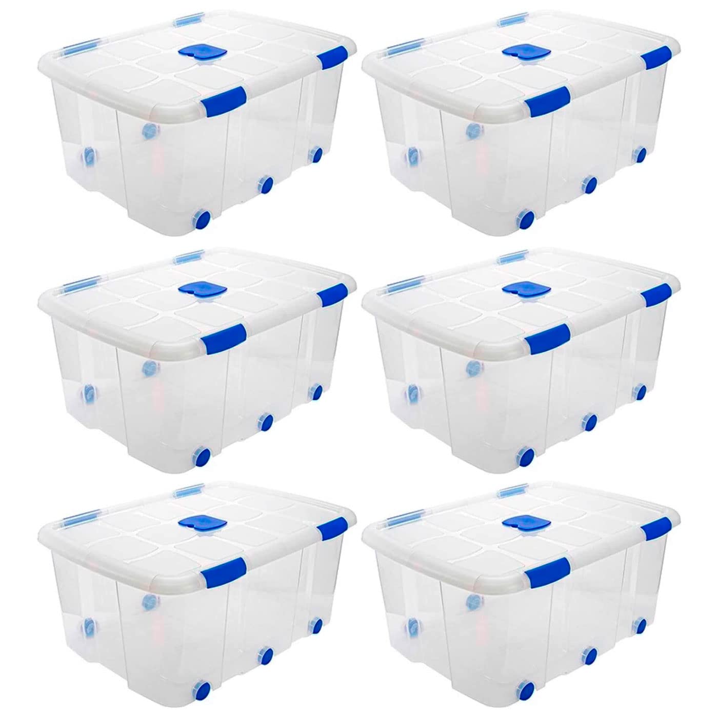 Acan Tradineur - Pack de 6 Cajas de Almacenamiento - Fabricado en plástico - Contenedor para almacenar libros, ropa, mantas - N.º 15-56,3 x 76,5 x 34,3 cm - 100 Litros