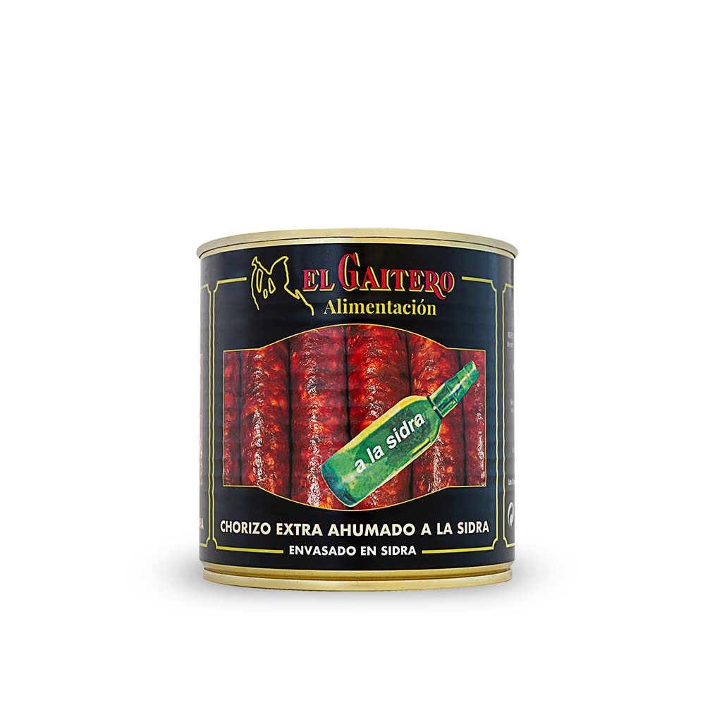 El Gaitero - Chorizo a la Sidra Extra Ahumado | Enlatado con Sidra Natural | Preparación Rápida al Baño María o Microondas | 12 Latas de 410g