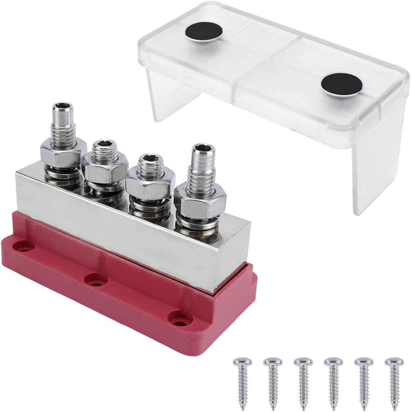 High Current 600A Busbar Nickel Plated Copper Distribution Block with 4 Studs for Automotive and Marine Application